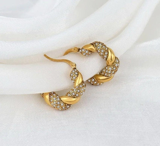 Twisted Zircon Pearl Gold Plated Hoops : Style 3