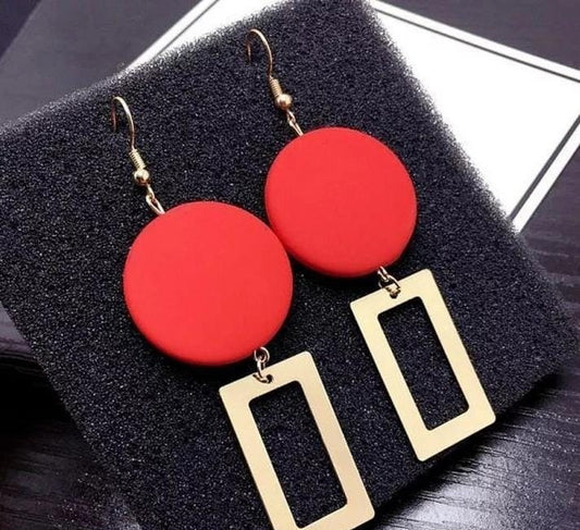 Wooden Round & Rectangle Earrings