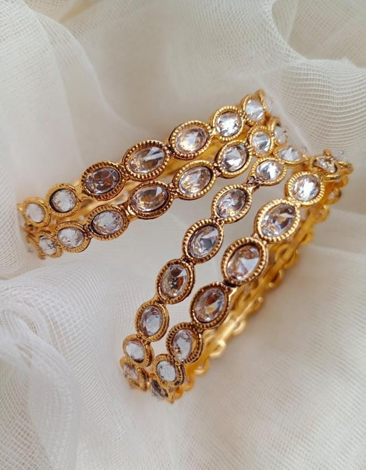 4 Pcs Golden Bangles : Diamond-esque Stones Adorned