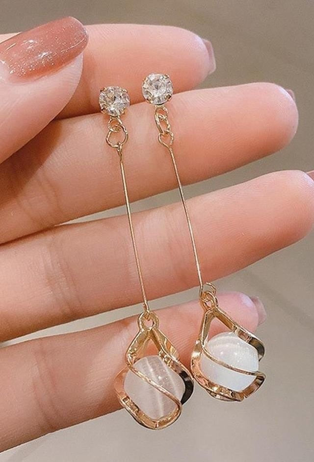 Rhinestone Decor : Ball Drop Earrings