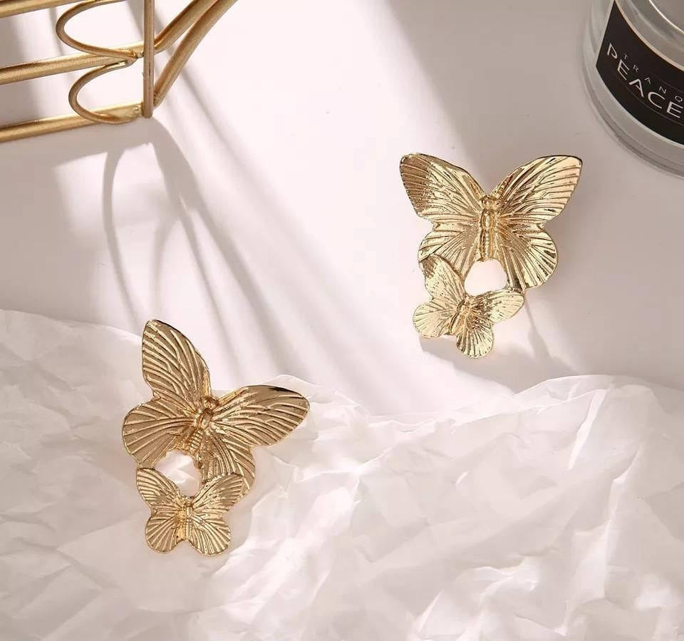 Gold Plated Stylish Earrings : Butterfly Design