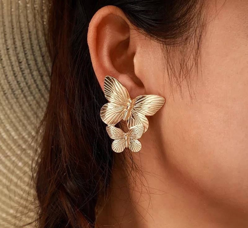 Gold Plated Stylish Earrings : Butterfly Design