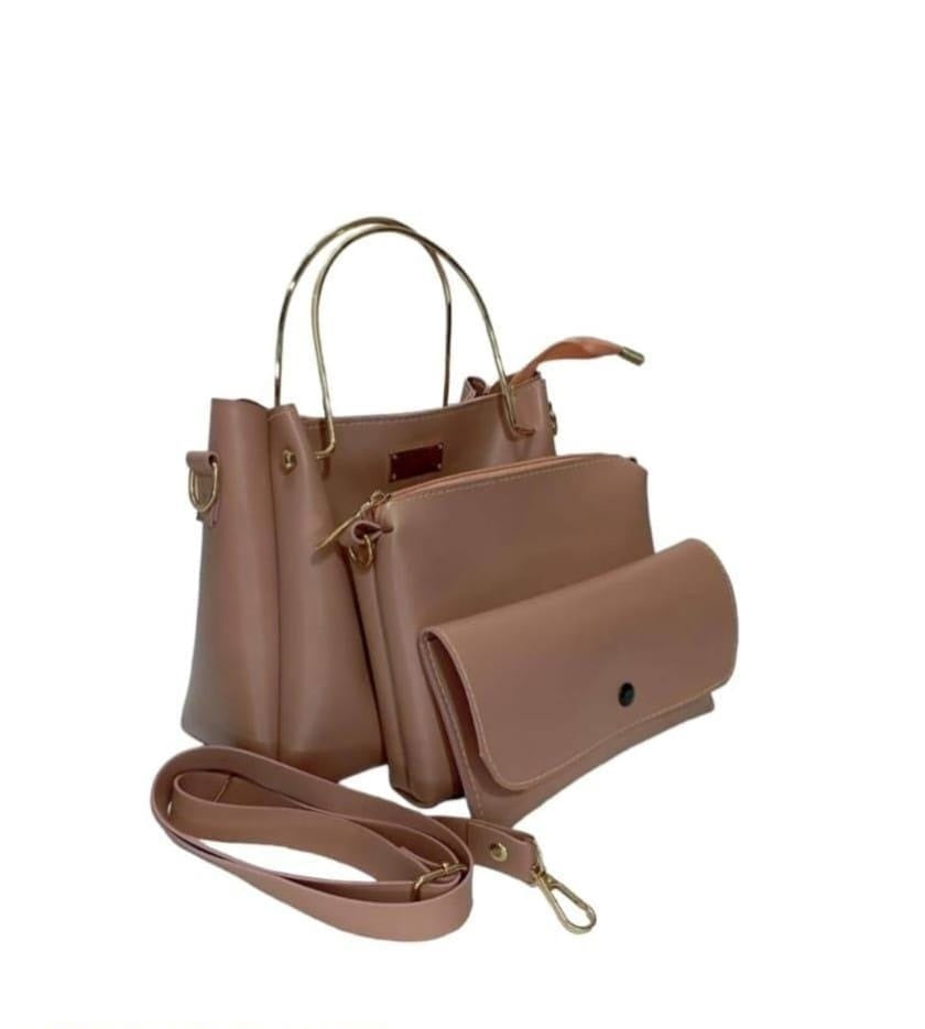 3 Pcs Women's Leather Handbag Beige