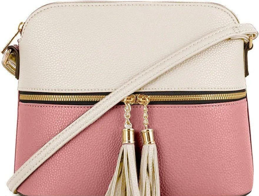 3 Pcs Women's Leather Plain Handbag Set White/Pink