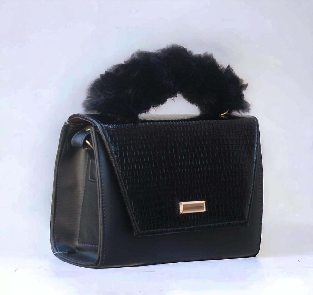 Women's Pu Leather Plain Top Handle Hand Bag : Black