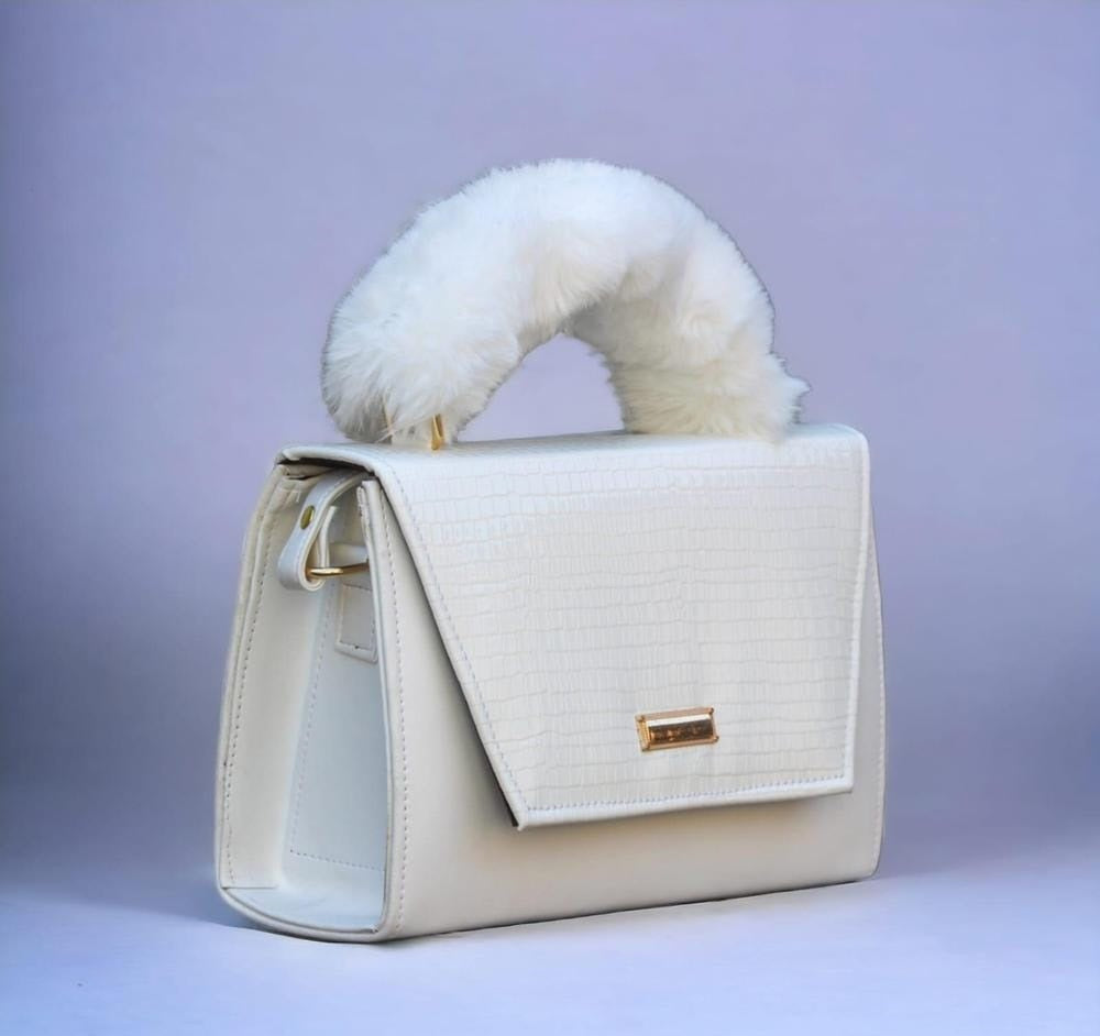 Women's Pu Leather Plain Top Handle Hand Bag : White