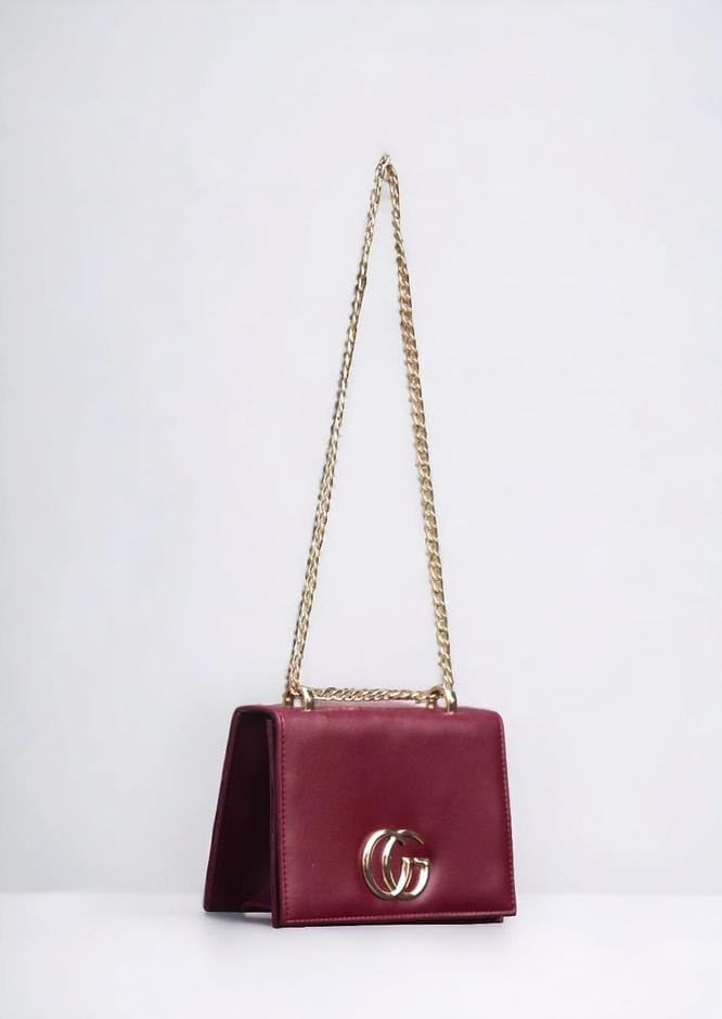 GG Women's PU Leather Plain Top Handle Shoulder Bag : Maroon