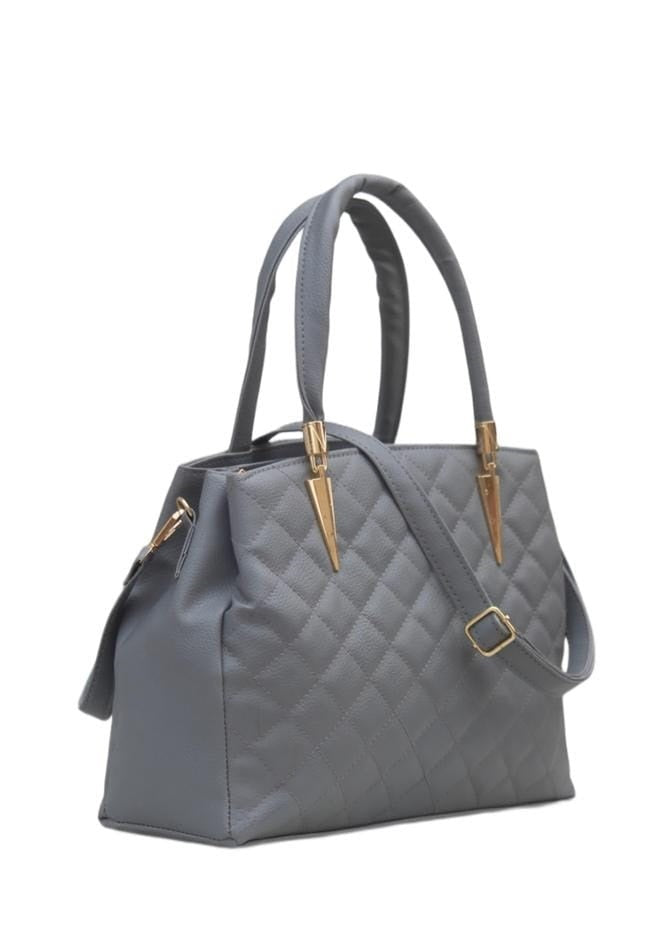 Stylish Hand Bag With Top Handle And Long Strap : Grey