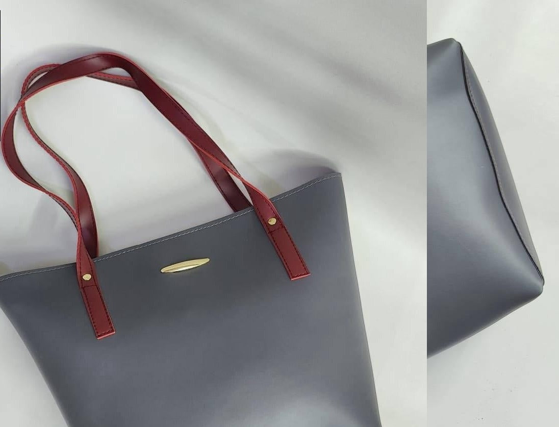 Women's Fashion Handbag : Grey/Maroon