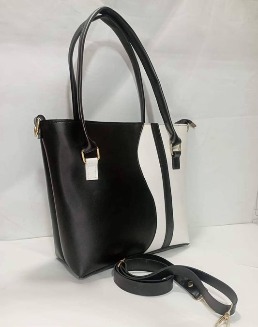 Women's Leather Shoulder Bag : Black/White