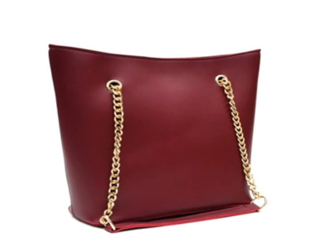 Women's Leather Plain Tote Handbag 2Pcs : Maroon