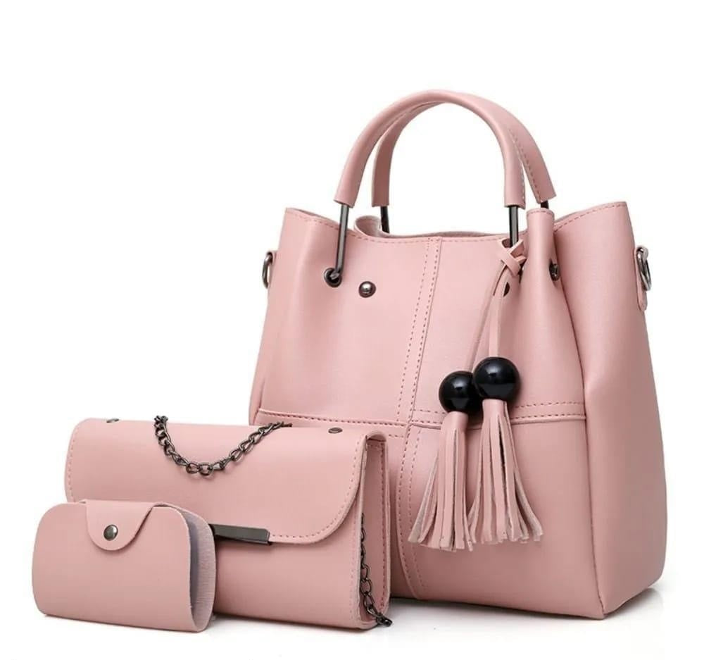 3 Pcs Women's Leather Plain Handbag Set 3 Colours