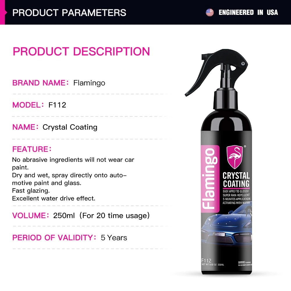 Flamingo Crystal Coating: 250ml High Gloss Liquid Polish