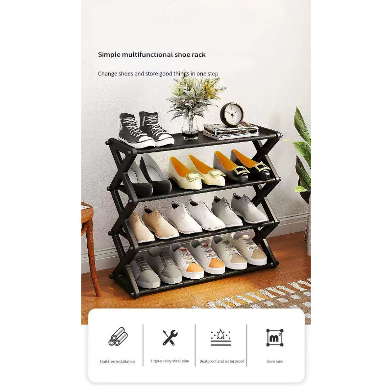 X-Type Shoe Organizer: Foldable 4-Layer Stand