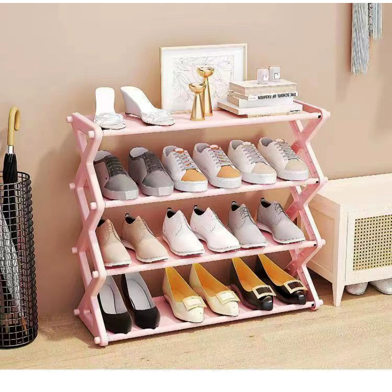 X-Type Shoe Organizer: Foldable 4-Layer Stand