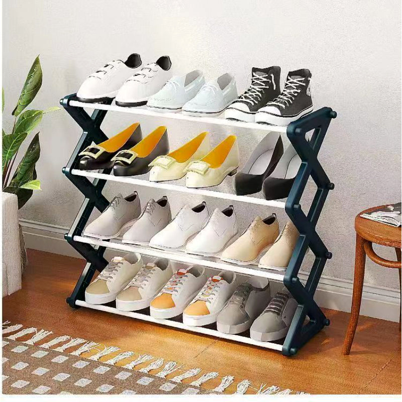 X-Type Shoe Organizer: Foldable 4-Layer Stand