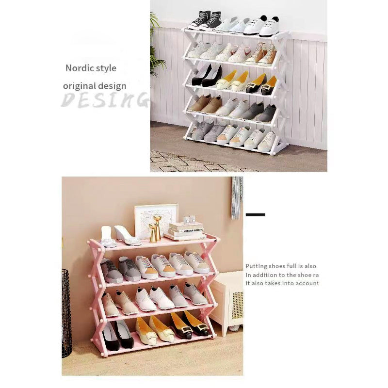 X-Type Shoe Organizer: Foldable 4-Layer Stand