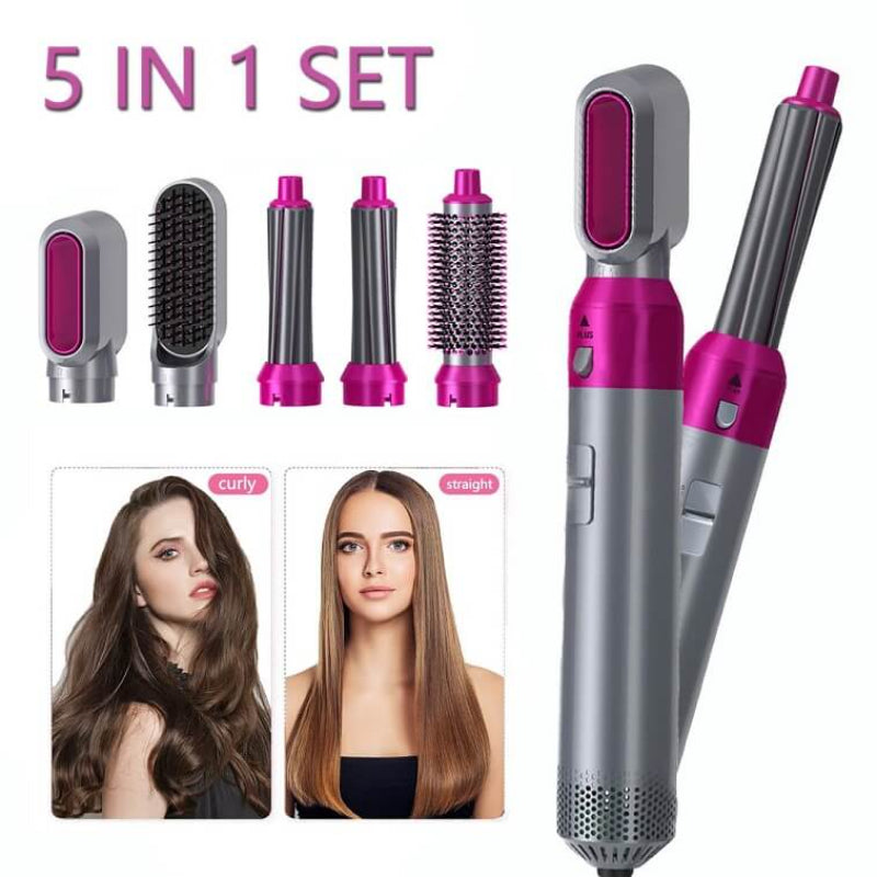 5-in-1 Detachable Hair Dryer: Comb, Straightener & Curler