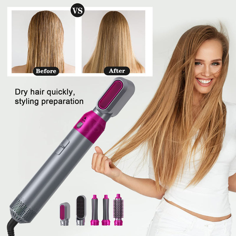 5-in-1 Detachable Hair Dryer: Comb, Straightener & Curler