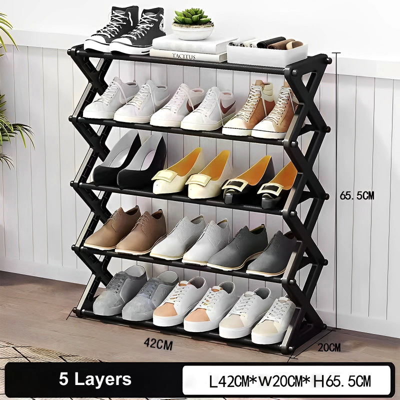 X-Type Shoe Organizer: Foldable 5-Layer Stand