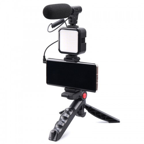 Professional Vlogging Kit: Tripod with LED Video Light & Phone Holder