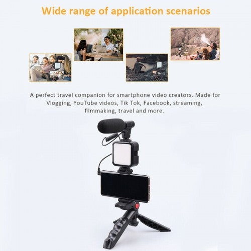 Professional Vlogging Kit: Tripod with LED Video Light & Phone Holder