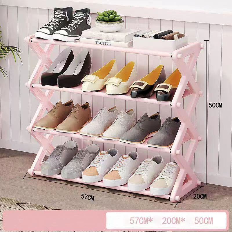 X-Type Shoe Organizer: Foldable 4-Layer Stand