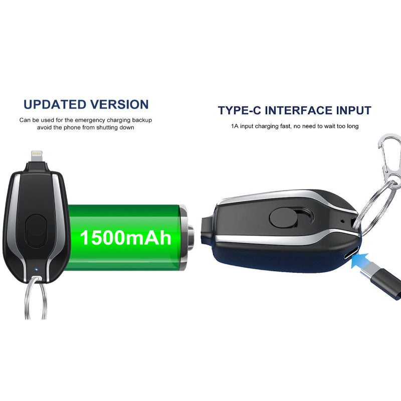 Ultra-Compact Keychain Emergency Charger: 1500mAh Power Bank